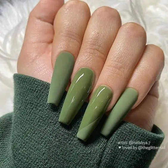 Olive Green Coffin Nails