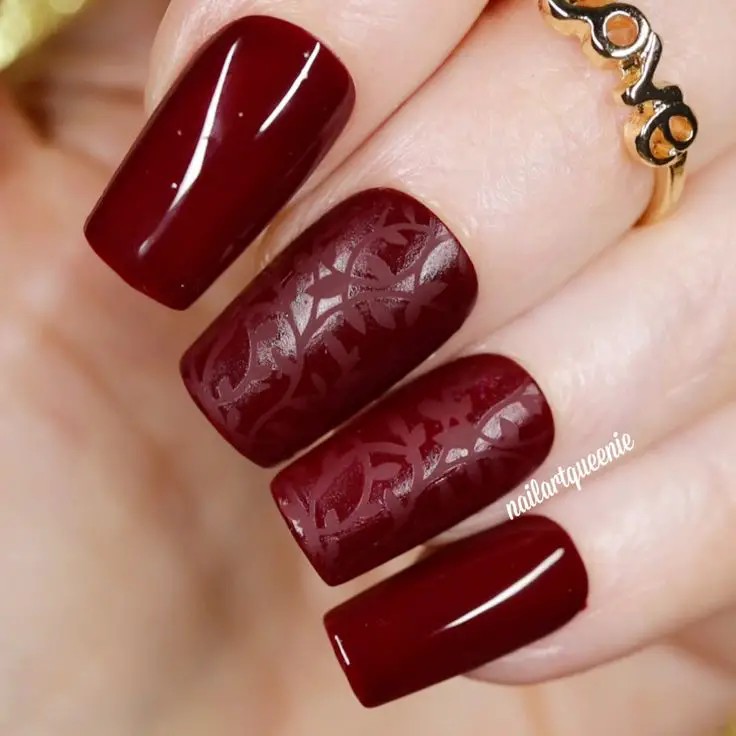 Deep Burgundy Gel Nails: