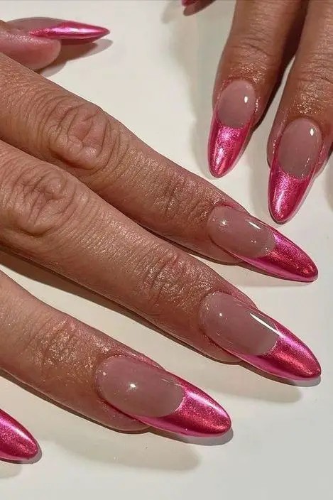 Pink Chrome French Tips: