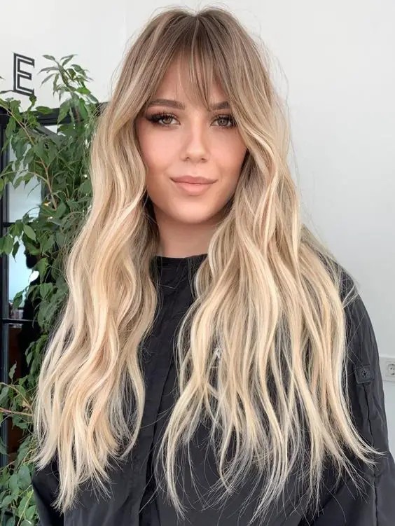 Choppy Bangs with Long Waves: