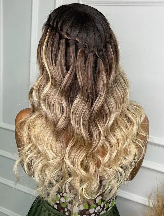 Waterfall Braid with Curls