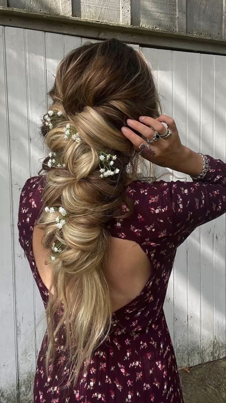 Boho-Inspired Braids with Flower Accents