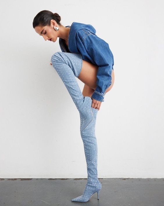 Denim Shirt Dress and Over-the-Knee Boots