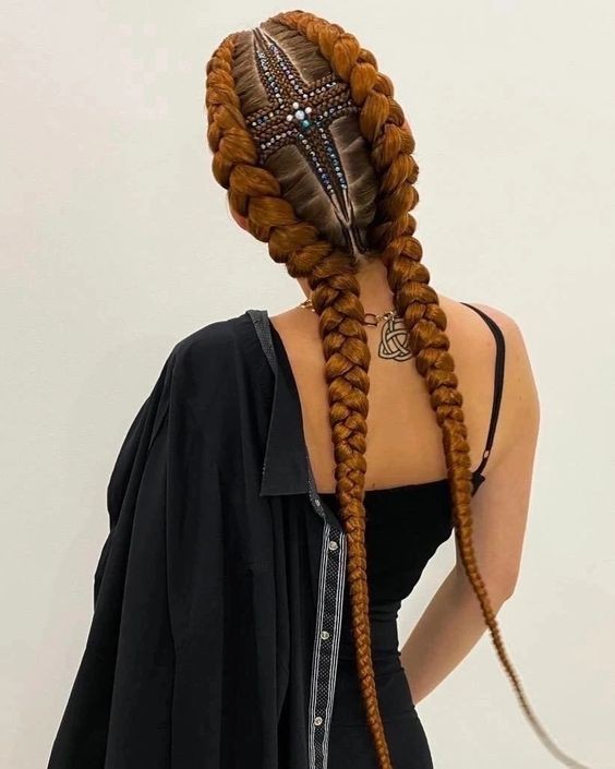 Avant-Garde Dutch Braid with Beads and Undercut