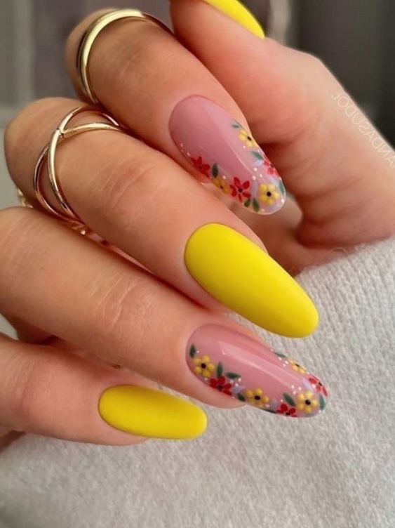 Floral Yellow Nails