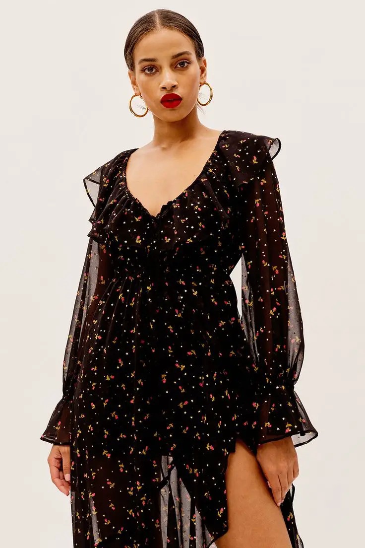 Black Floral Asymmetrical Dress