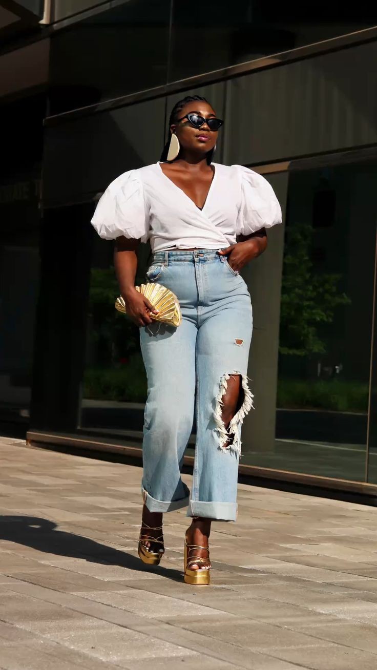 Denim and Puff Sleeves