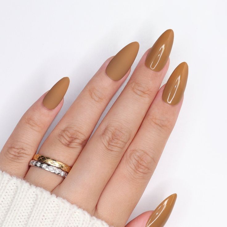 Cozy Camel Almond Nails: