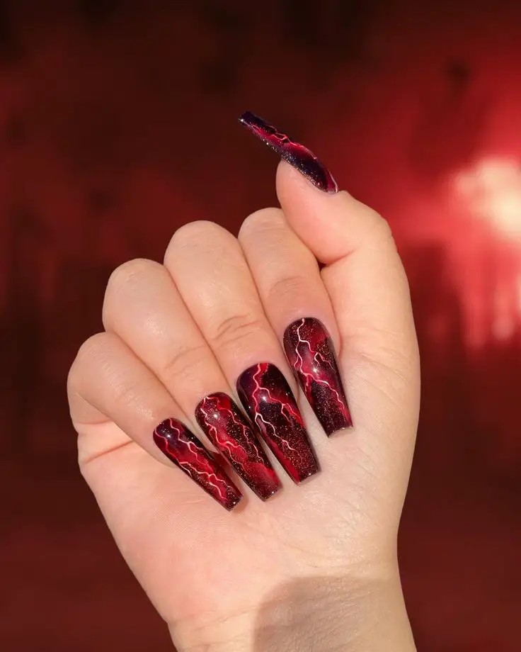 Red Chrome Negative Space with Glitter: