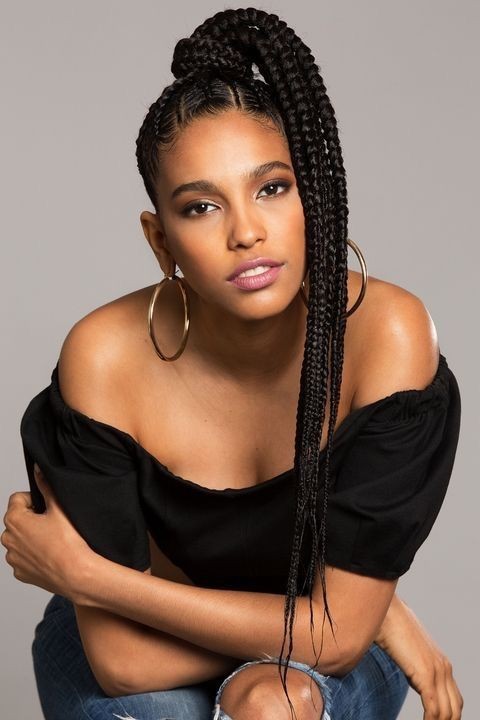 Side Bun Box Braids Ponytail