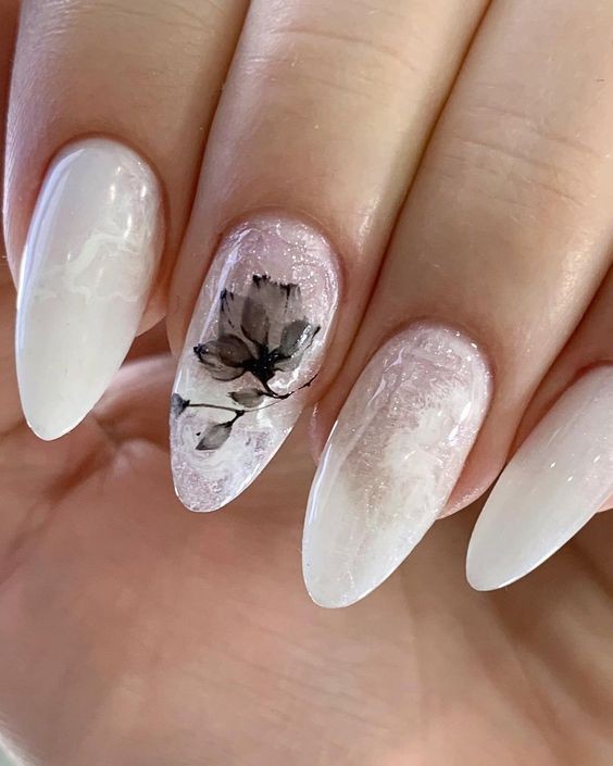 White Floral Nail Art: