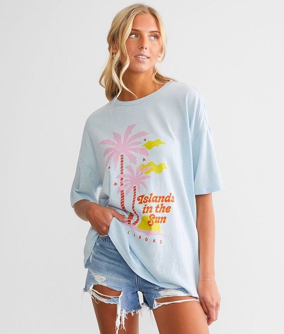 A Light Blue T-Shirt with a Tropical Theme