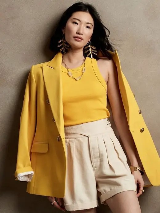 Yellow Blazer with Shorts and Tank Top