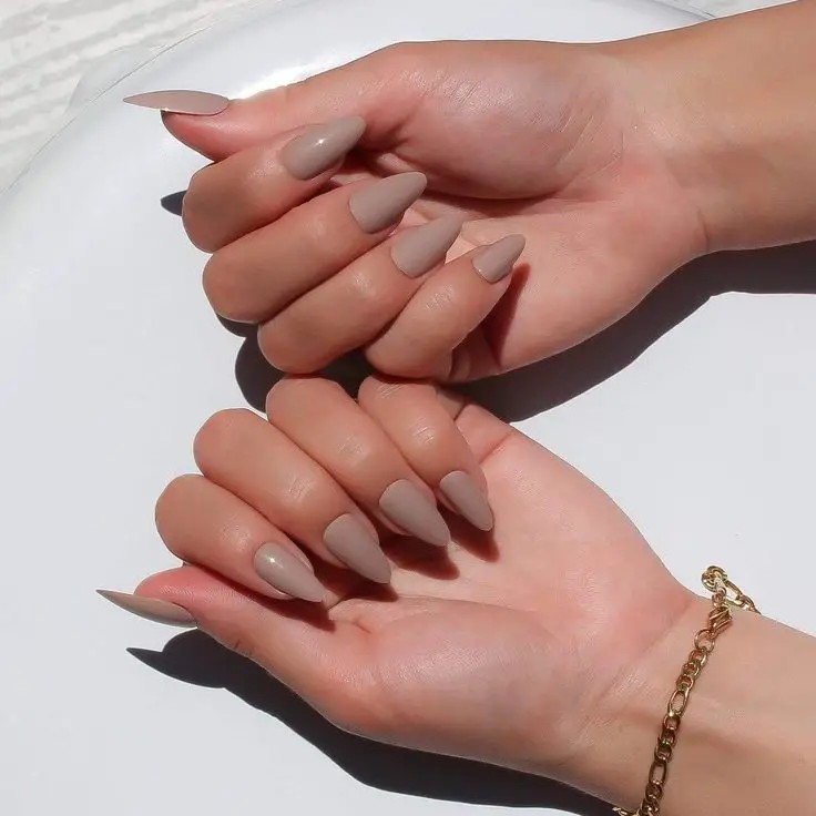 Neutral Taupe Almond Nails: