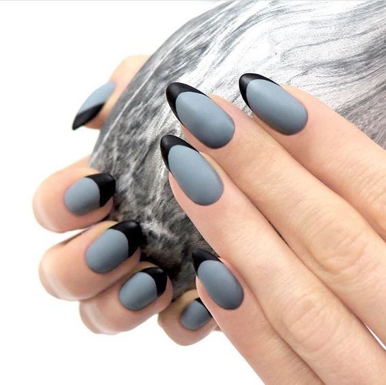 Matte Charcoal Almond Nails: