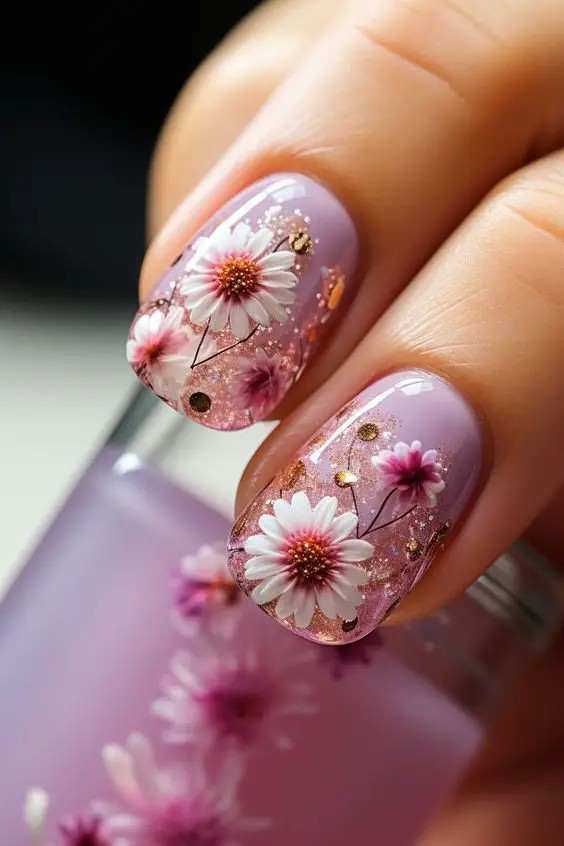 Floral Pink Nail Art: