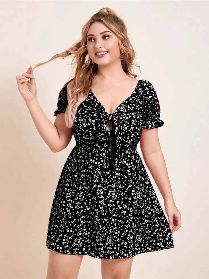 The Playful Black Ditsy Floral Dress