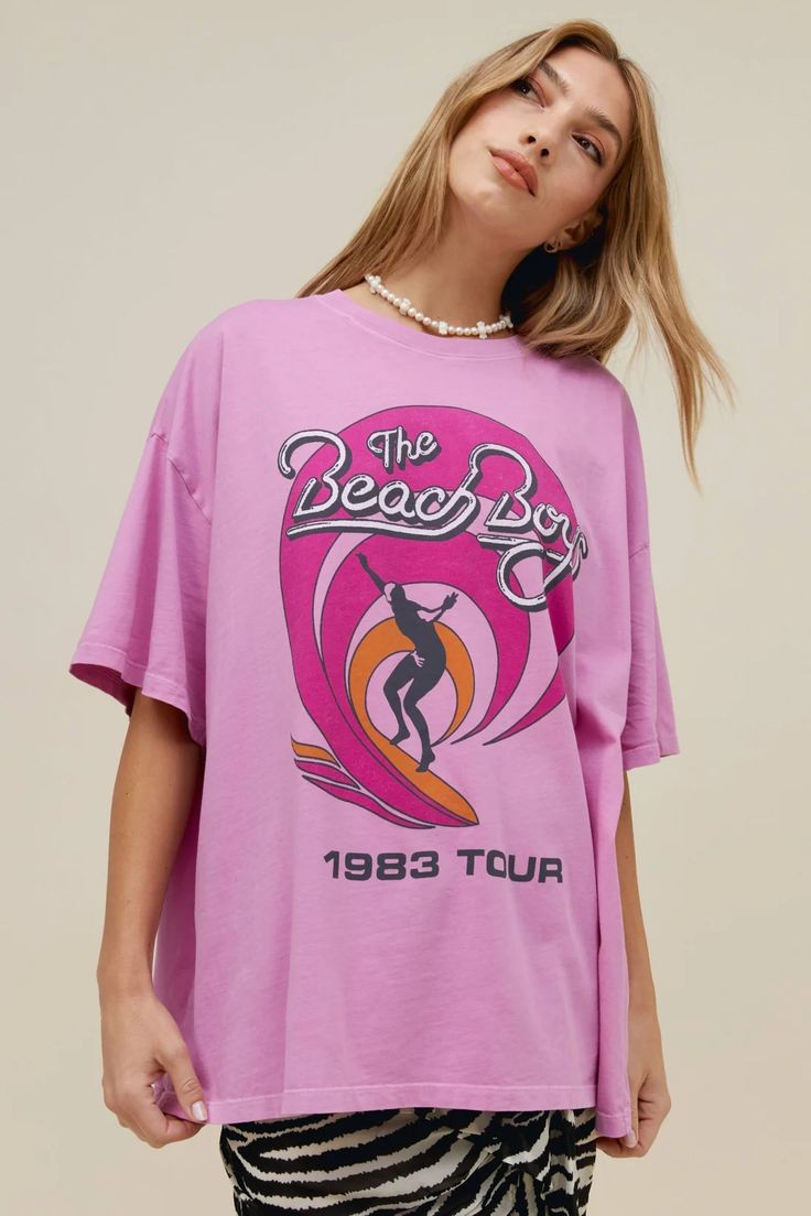 A Pink Oversized T-Shirt with Surf Graphic