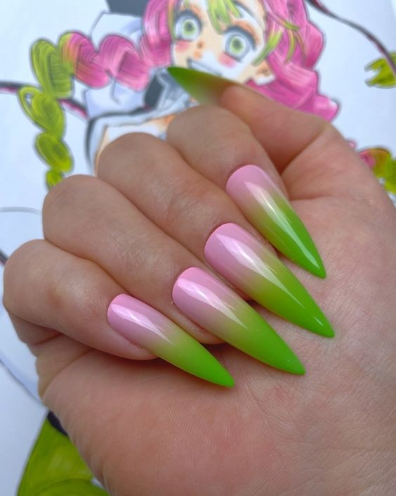 Gradient Lime Green Nails: