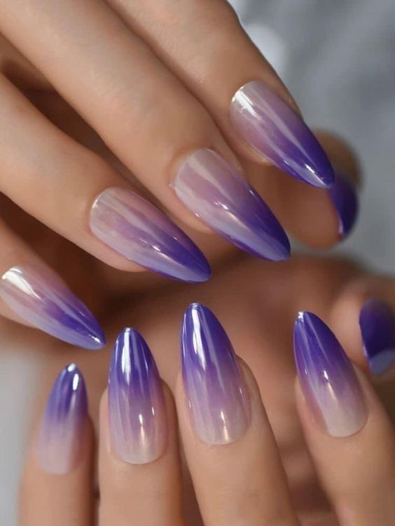 Purple Chrome Almond Nails