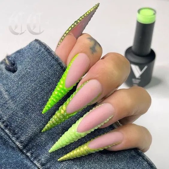 Neon Green Stiletto Nails: