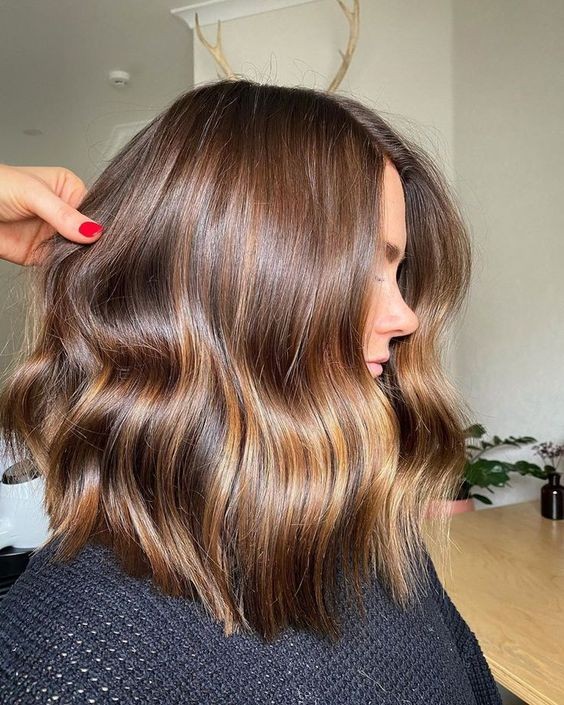 Warm Brunette Waves with Honey Accents