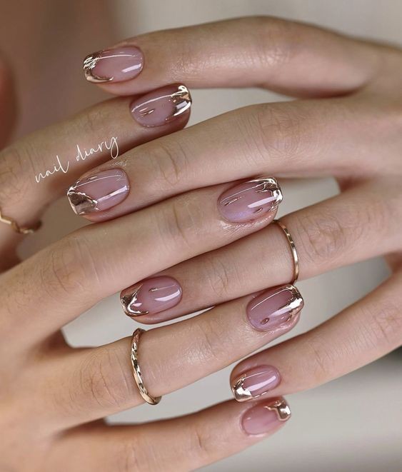 French Nails with Foil Accents: