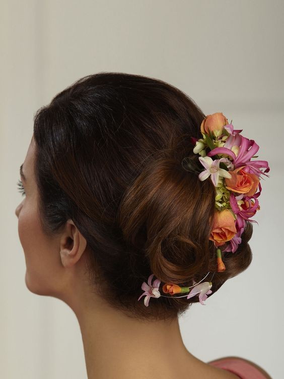 Twisted Updo with Floral Accents