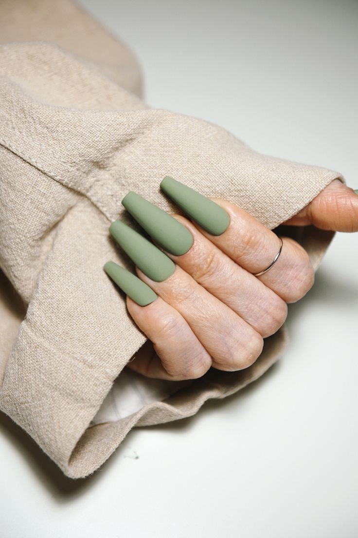 Olive Green Matte Nails: