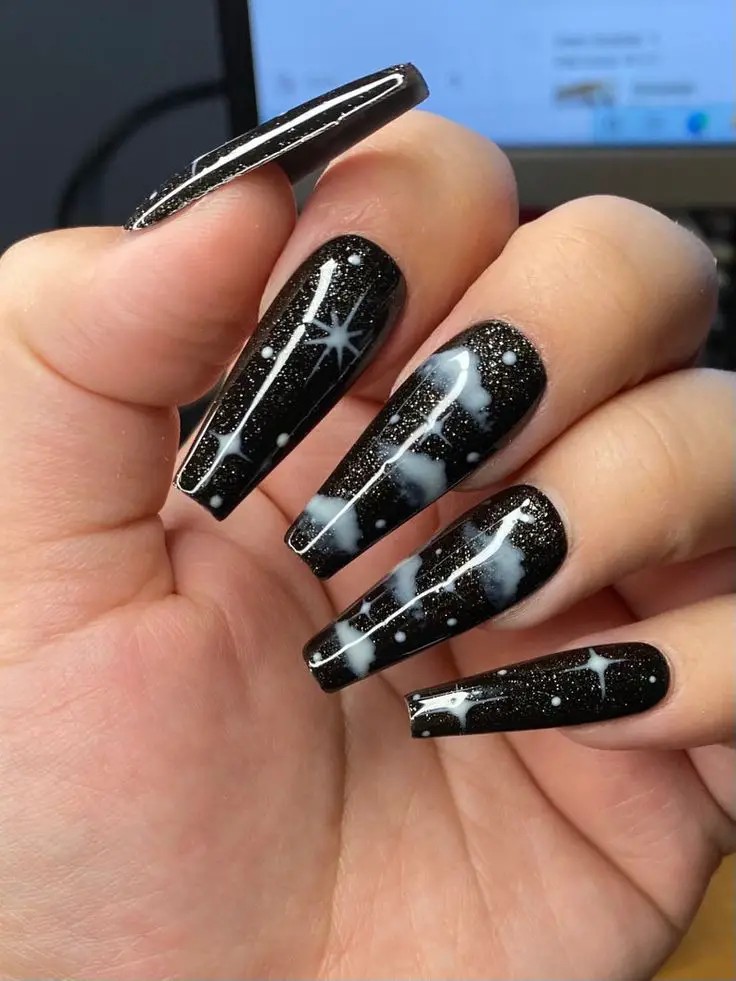 Silver Starry Sky Nails