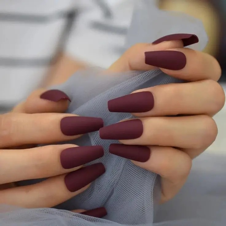 Deep Burgundy Coffin Nails