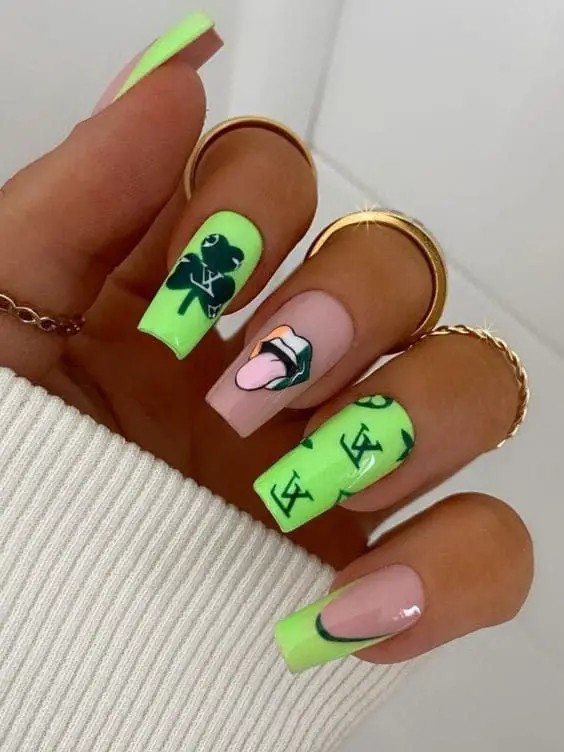 Neon Green Negative Space Nails: