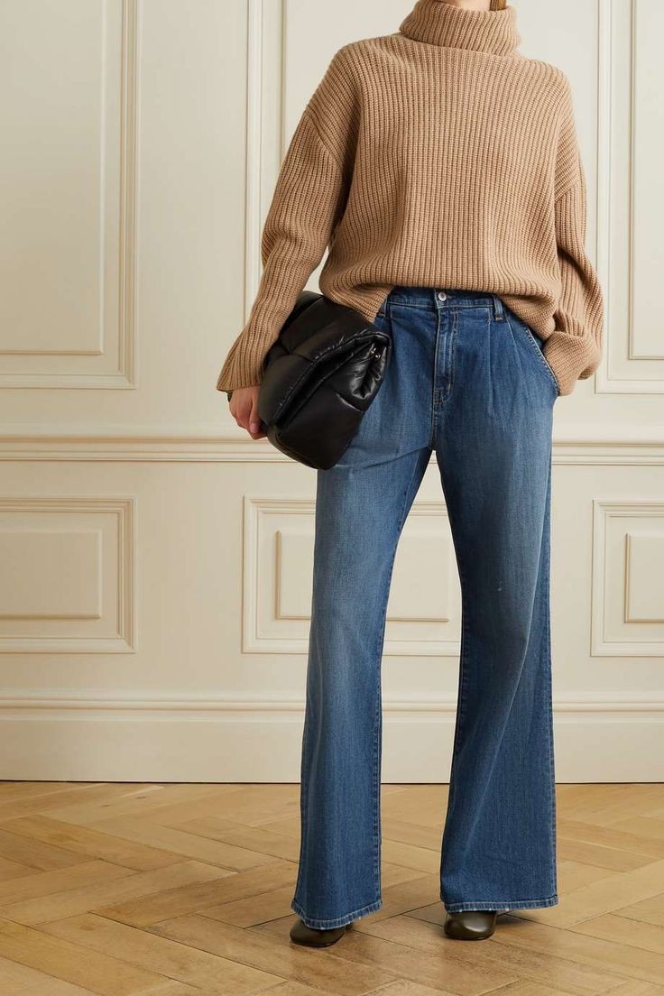 Wool Turtleneck and Wide-Leg Jeans