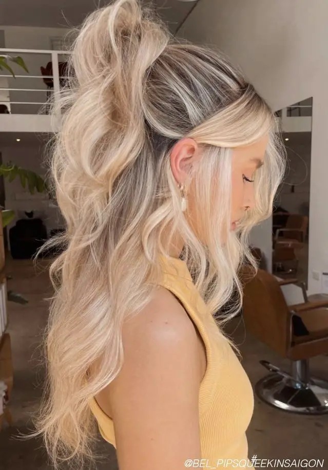 Textured Half-Up Ponytail with Side Bangs