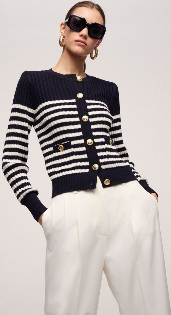 Nautical Chic: Striped Sweater and Cream Trousers