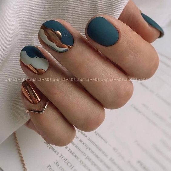 Matte Blue Gel Nails: