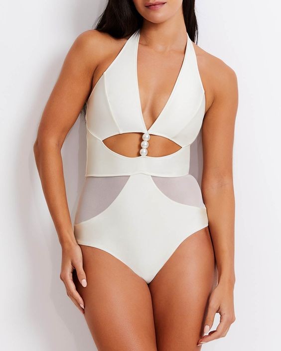 Sophisticated White Cutout Swimsuit