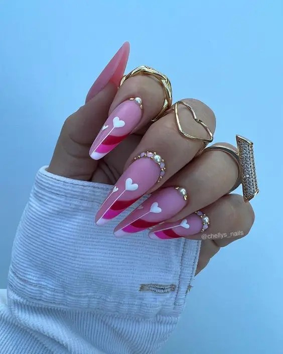 Rhinestone Striped Nails: