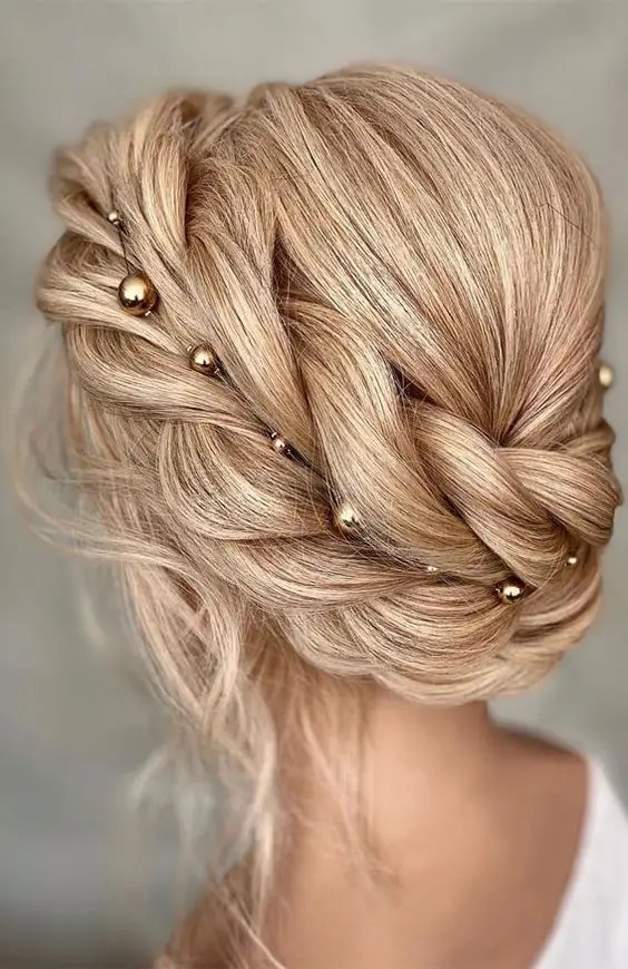 The Golden Hour Glow: Textured Halo Braid with Metallic Beads