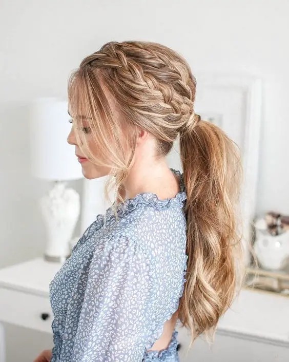 Ponytail with Braided Headband: