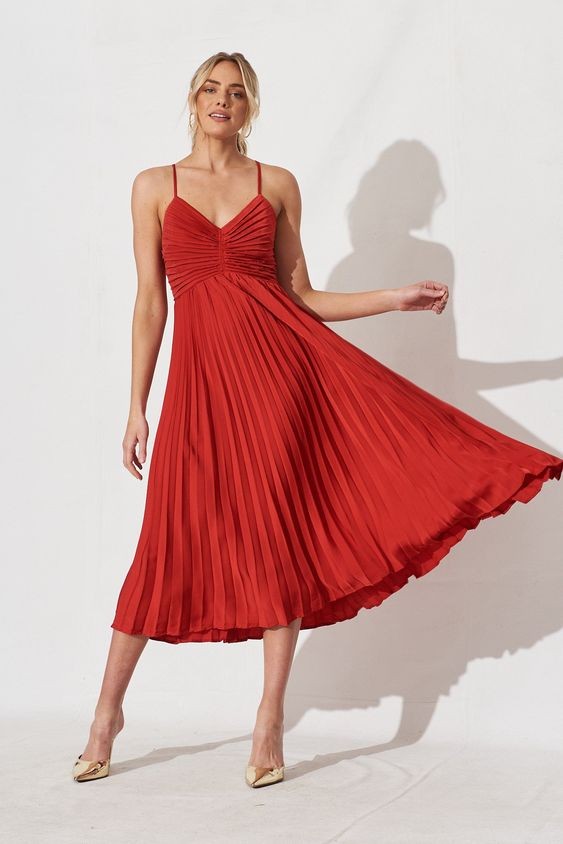 Red Pleated Dress