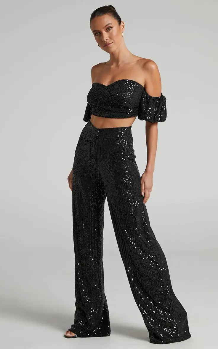 Sequin Crop Top and High-Waisted Pants