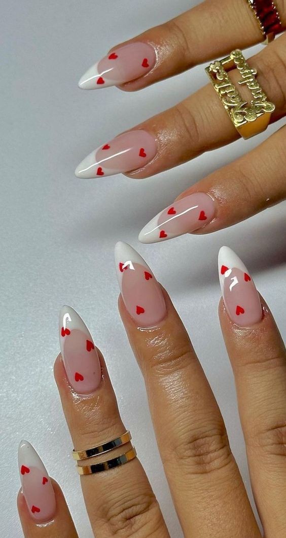 Artistic Almond Nails in Red and White