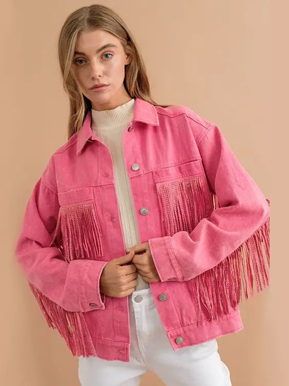 Fringed Pink Corduroy for Boho Flair