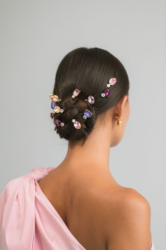 Gemstone-Embellished Low Bun