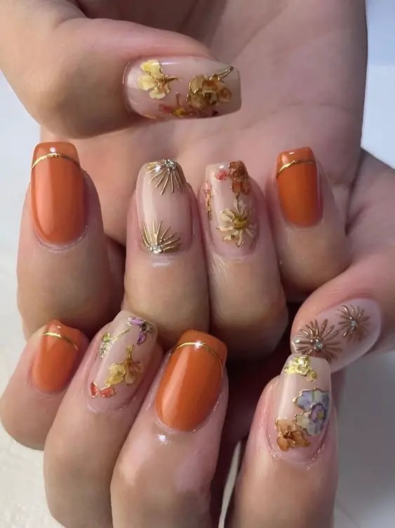 Autumn Florals and Gold Flakes