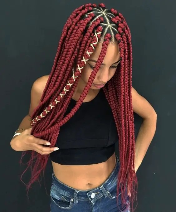 Box Braids Side Swept Bangs: