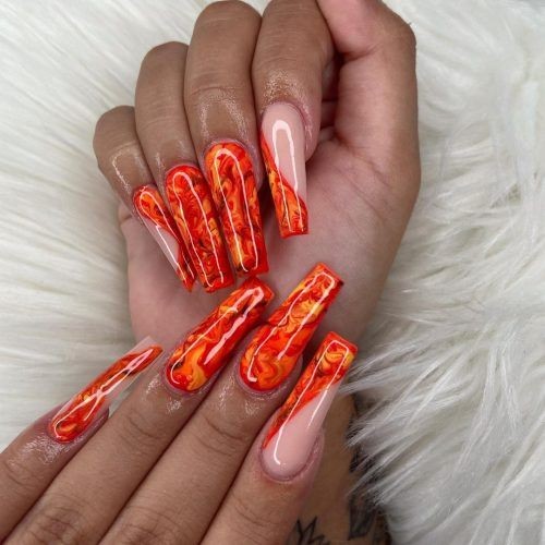 Orange Marble Nail Art: