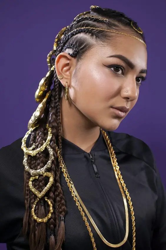 Regal Dutch Braid with Golden Accents for an Opulent Look