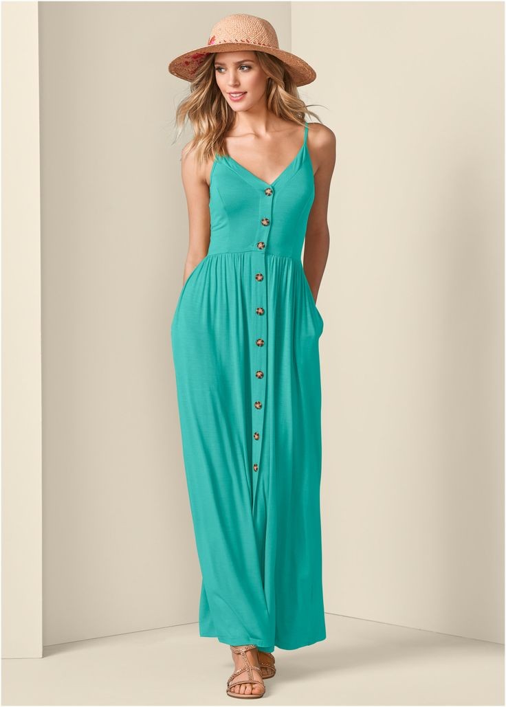 Button-Front Maxi Dresses